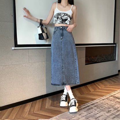Damen Denimrock Midi mit Vorderschlitz blau