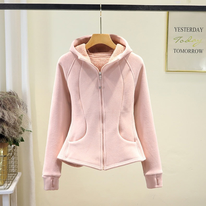 Damen Fleecejacke Mit Kapuze Durchgehender Reißverschluss
