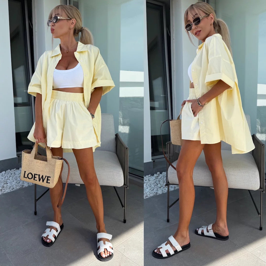 Damen Kurzarm-Bluse und Shorts Set Tragekomfort Norvielle