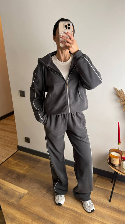 Damen Fleece-Anzug-Set Sportlich Mit Reißverschluss