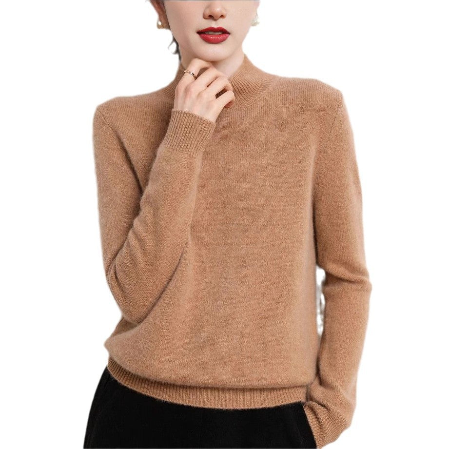 Damen Kaschmirpullover Stehkragen Schmale Ärmel Beige