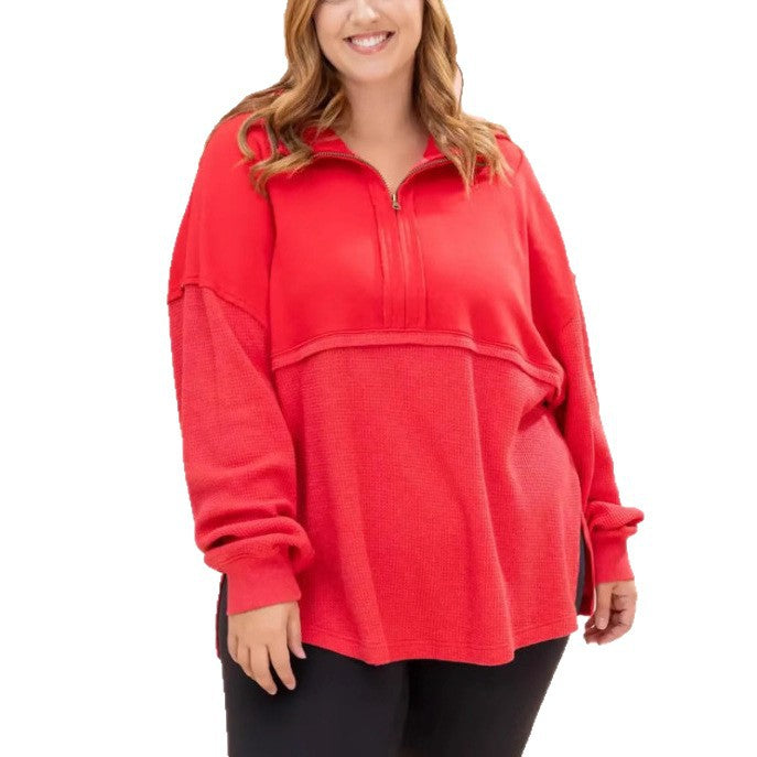Damen Pullover Halb-Reißverschluss Voluminöse Ärmel Norvielle