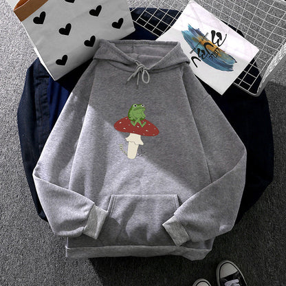 Damen Hoodie Frosch Motiv Baumwolle Grün