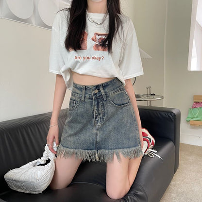 Damen Highwaist Denim Shorts Franser Saum