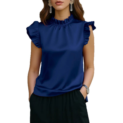 Damen Bluse mit Rüschendetails Stehkragen Elegante Bluse