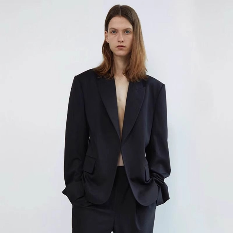 Damen Oversize Blazer aus Wolle Elegant Schwarz - Norvielle