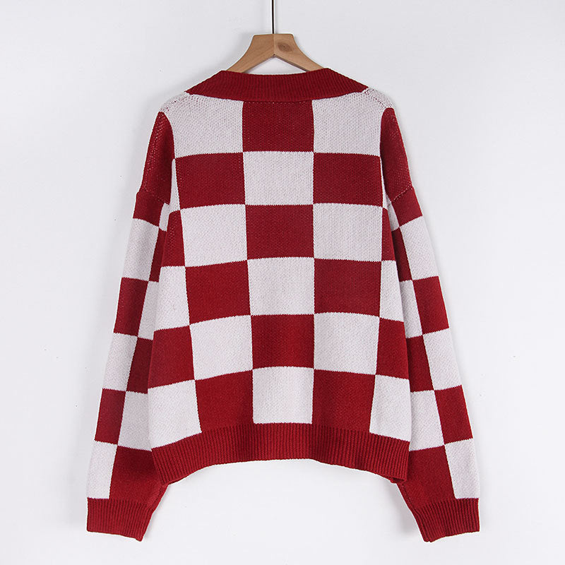 Damen Strickjacke Karomuster Modern
