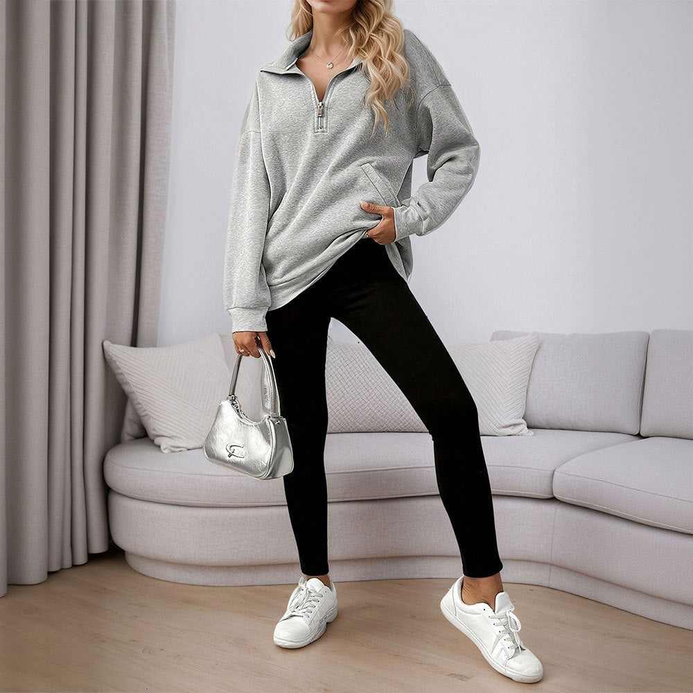 Damen Sweatpullover Halbzipp mit Taschen Norvielle