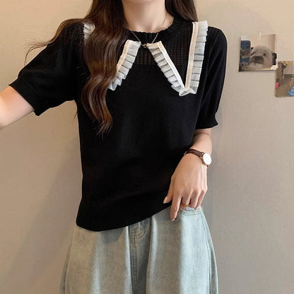 Damen Strickoberteil Atmungsaktives Design Rüschensaum Norvielle