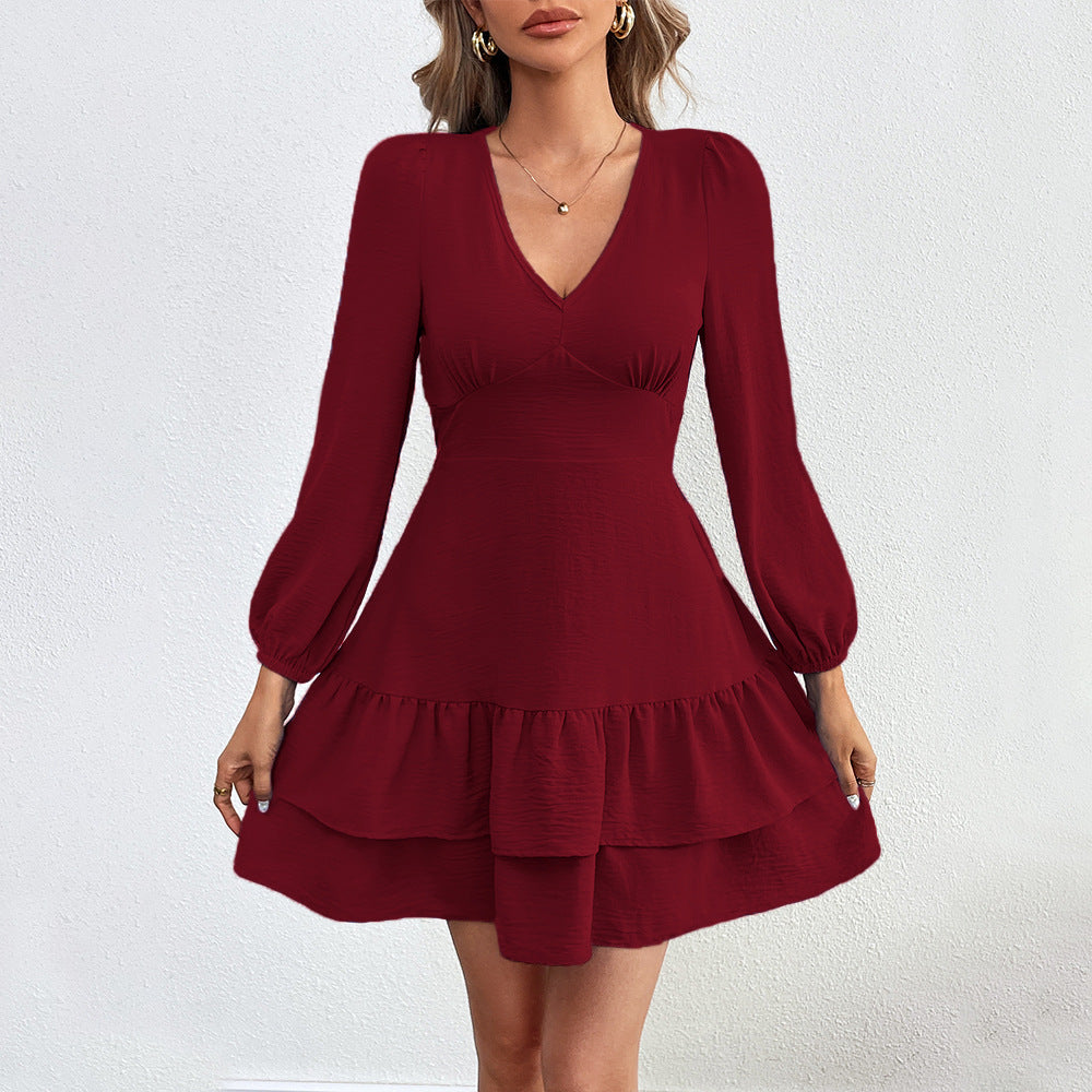 Damen Mini-Kleid Rüschensaum Puffärmel Norvielle