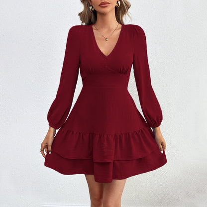 Damen Mini-Kleid Rüschensaum Puffärmel Norvielle