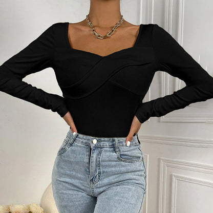 Damen Langarm-Bodysuit Wickel-Design Norvielle