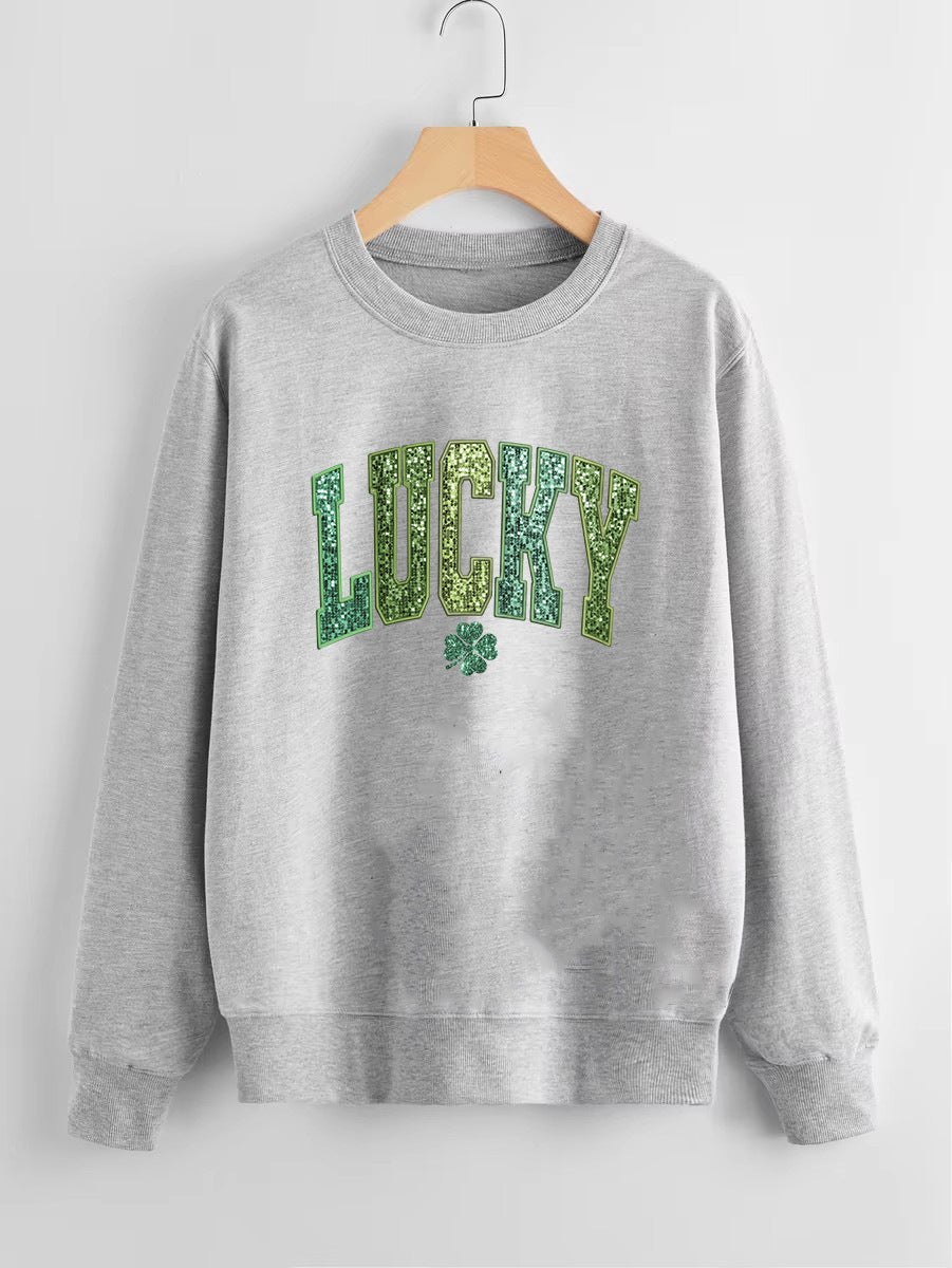 Damen Sweatshirt Glitzernd Kleeblattmotiv Norvielle