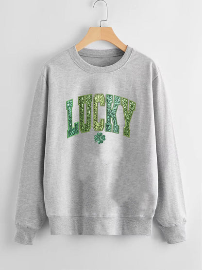 Damen Sweatshirt Glitzernd Kleeblattmotiv Norvielle