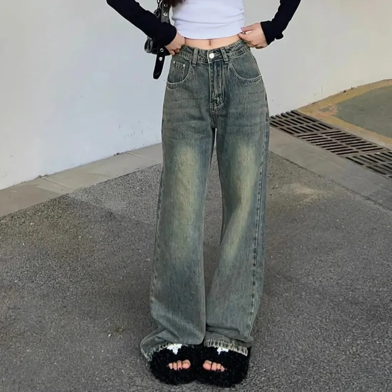 Damen High-Waist Jeans Weite Passform Denim Blau - Norvielle