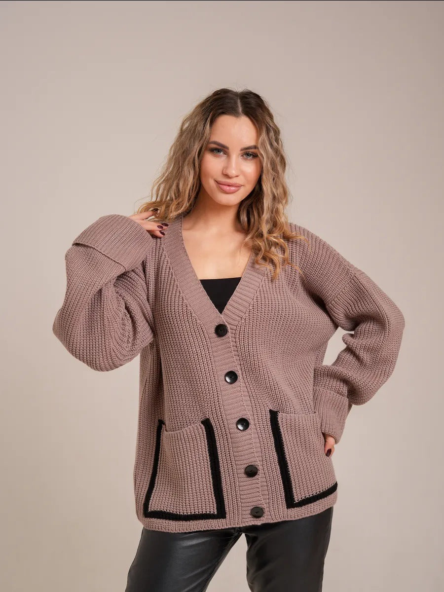 Damen Grobstrickjacke Norvielle mit Taschen und Knopfverschluss