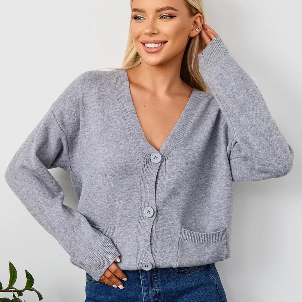 Damen Strickcardigan V-Ausschnitt Taschen Norvielle - Norvielle