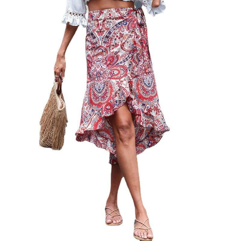Damen Asymmetrischer Wickelrock Florale Muster Taillenzug