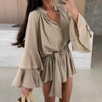 Damen Kaftan-Oberteil Weite Ärmel Taillengürtel Norvielle