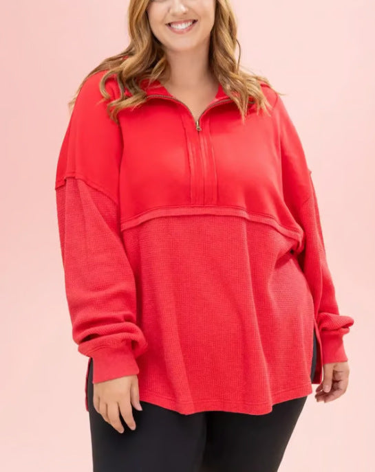 Damen Pullover Halb-Reißverschluss Voluminöse Ärmel Norvielle