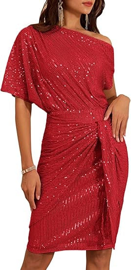 Damen Wickelkleid Asymmetrisch Glitzernd Pailletten