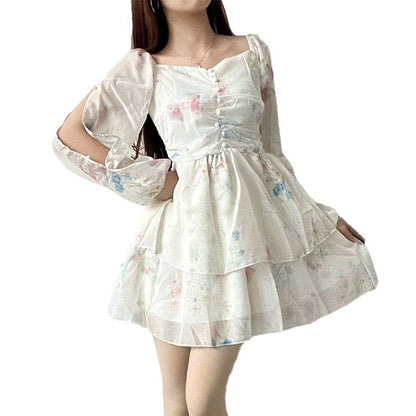 Damen Blumenkleid Puffy-Ärmel Sommer Norvielle