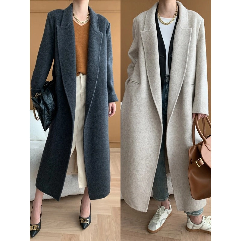 Damen Wickelmantel Wollmix Taillengürtel