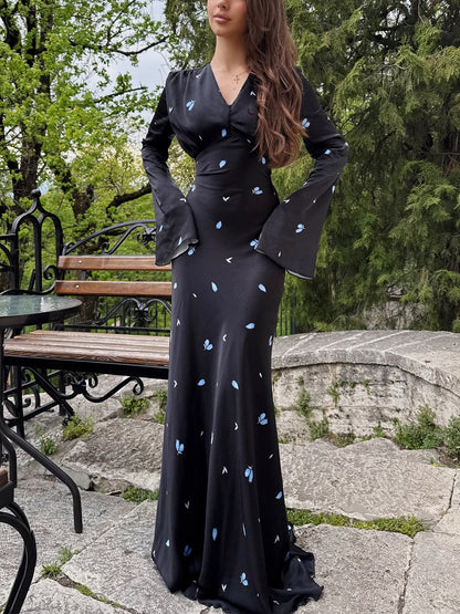 Damen Maxikleid Langärmelig Floralmuster Feminin Norvielle
