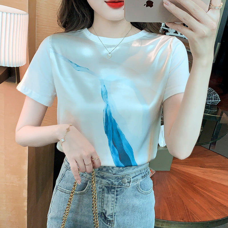Damen T-Shirt Wasserfarben-Druck Lässiger Schnitt