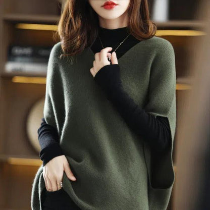 Damen Strickponcho V-Ausschnitt Norvielle