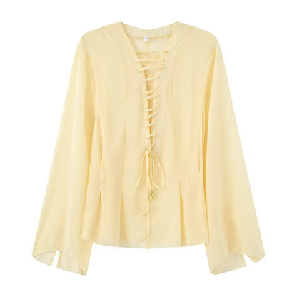 Damen Bluse mit Schnürdetail Weite Ärmel Norvielle