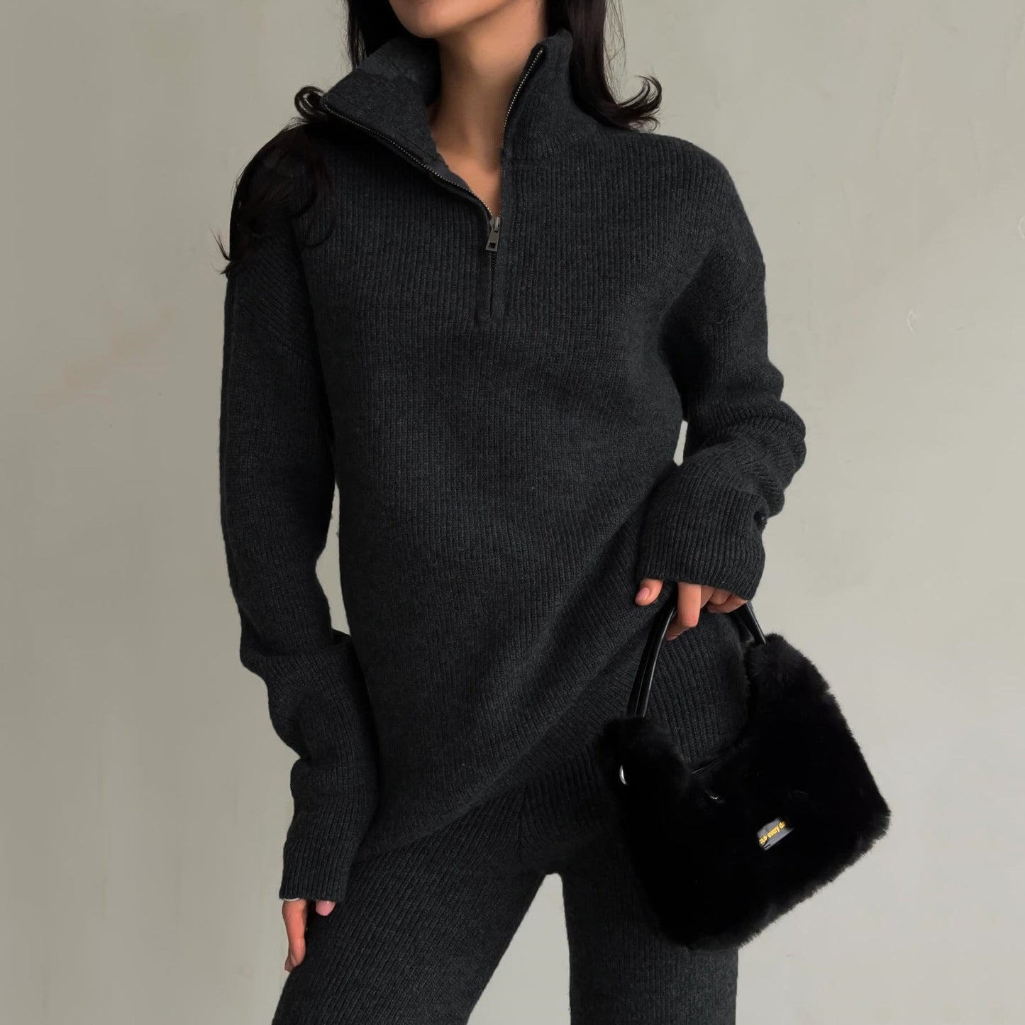 Damen Stehkragen Sweatshirt Reißverschluss Gerippt Norvielle