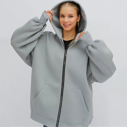 Damen Oversized Kapuzenjacke Norvielle Hoch Bündchen Reißverschluss