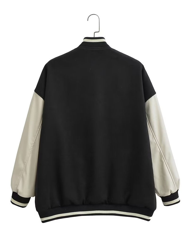 Damen Collegejacke Kontrastärmel Praktische Taschen