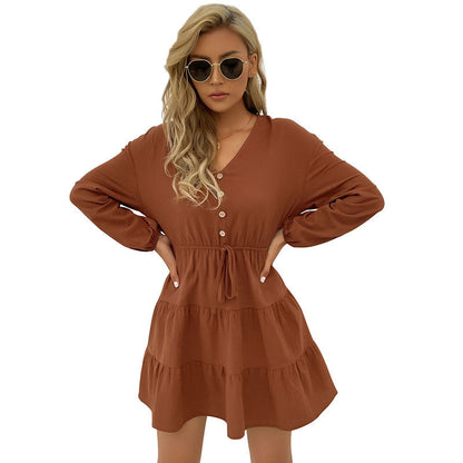 Damen Minikleid Schößchen Knopfdetails Norvielle