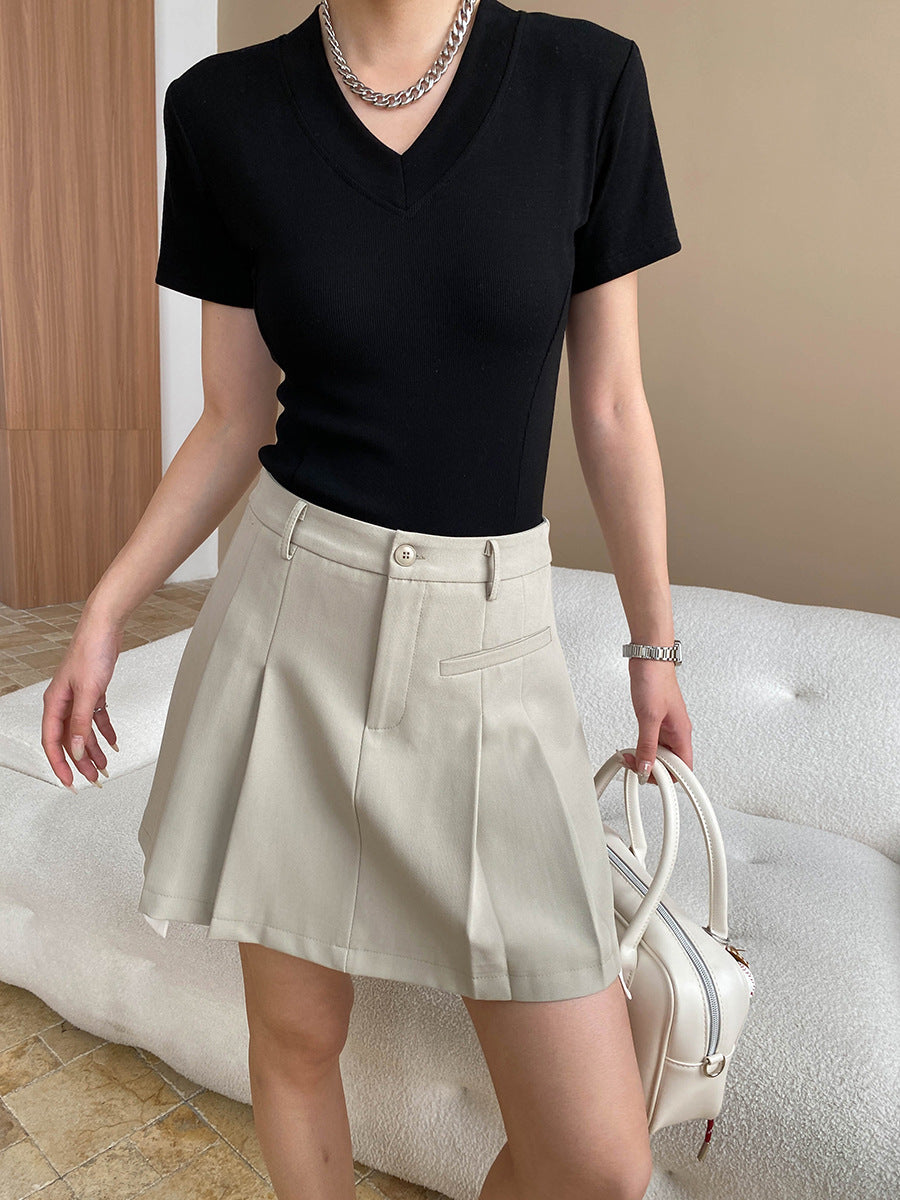 Damen V-Ausschnitt T-Shirt Figurbetont Norvielle