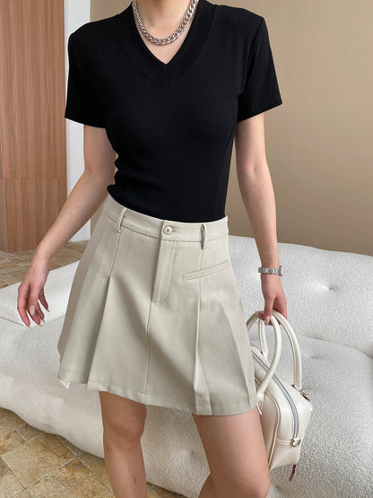 Damen V-Ausschnitt T-Shirt Figurbetont Norvielle