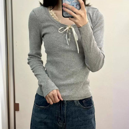 Damen Langärmliges Henley-Shirt Weicher Baumwollmix Norvielle