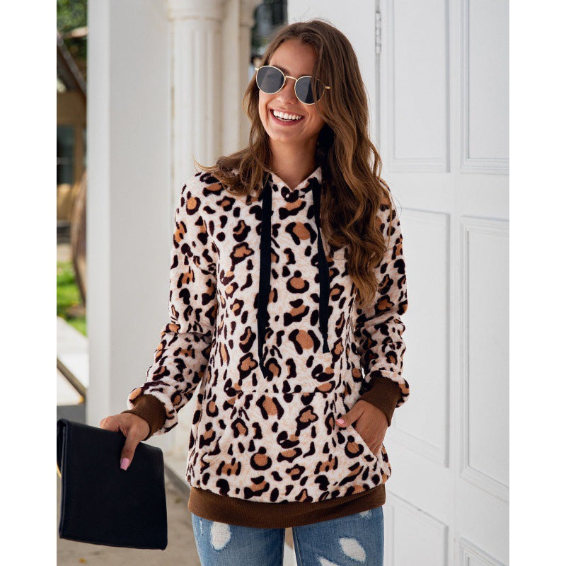 Damen Kapuzenpullover Leopardenmuster