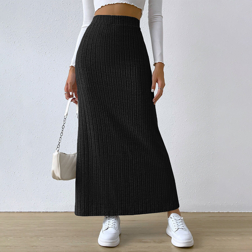 Damen Strickrock Langer Diagonalrippen Hochtaillierung