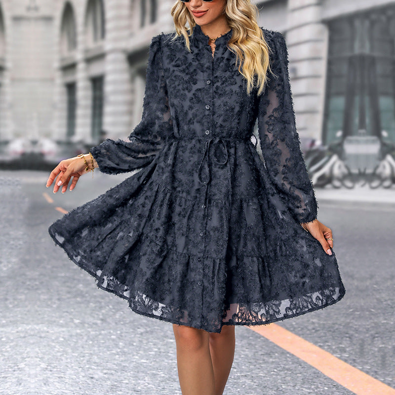 Damen Rüschenkleid Elastischer Taillenzug Bluse Norvielle