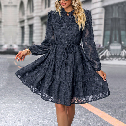 Damen Rüschenkleid Elastischer Taillenzug Bluse Norvielle