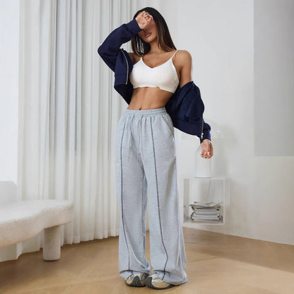 Damen Freizeithose Hochbund mit Kontrastnähten