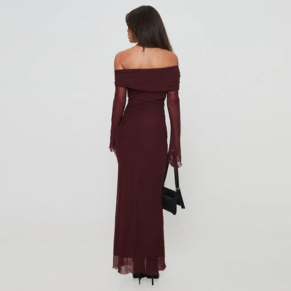 Damen Off-Shoulder Maxikleid mit Rüschendesign