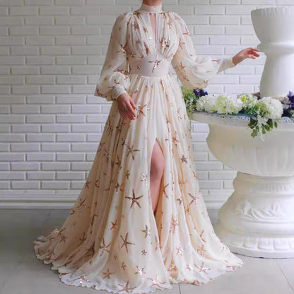 Damen Abendkleid Paillettenbesatz Eleganter Kragen Schwarz - Norvielle