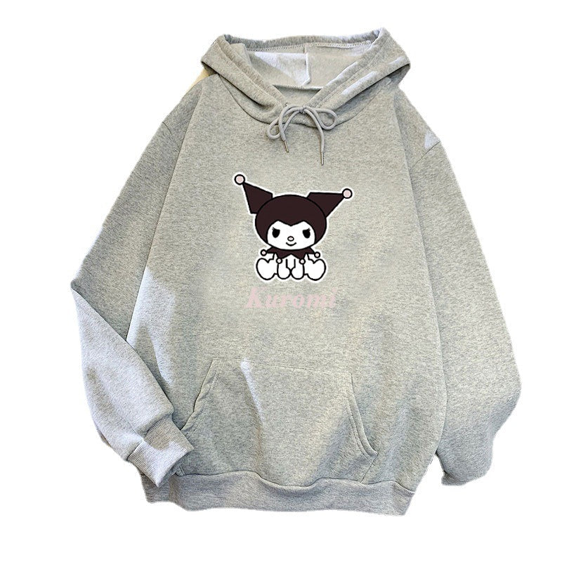 Damen Kapuzenpullover Kuh-Motiv Fleece Futter Beige