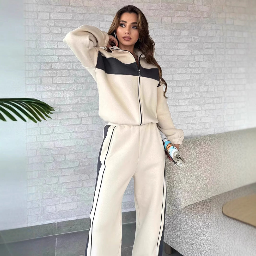 Damen Fleece Jogginganzug mit Reißverschluss Elastisch