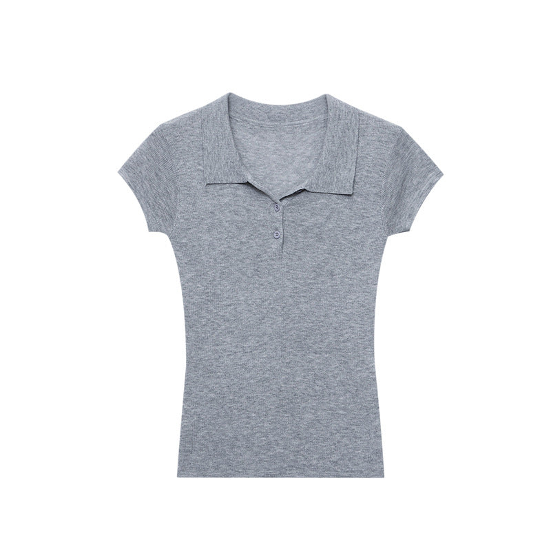 Damen Polo-Shirt Hochwertiger Strick Knopfdetail Norvielle