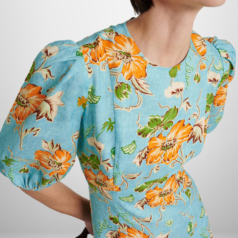 Damen Midikleid Voluminöse Puffärmel Florales Muster Norvielle