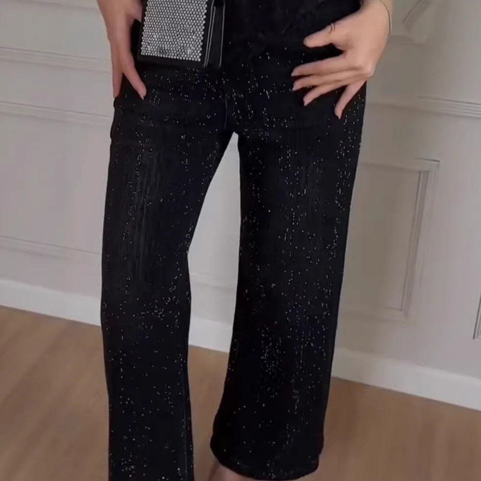 Damen Weite Jeans Glitzernd Elegantes Design